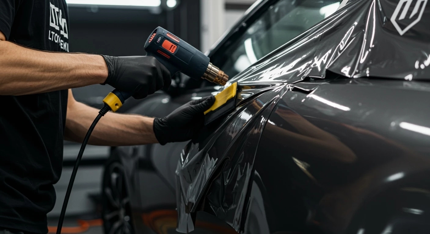 technician applying vinyl wrap carefully