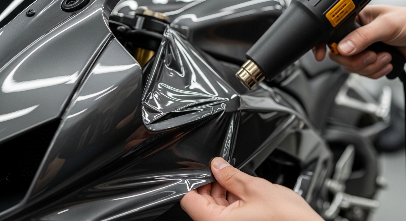 Wrapping sportbike fairing with vinyl